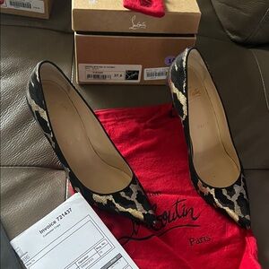 Christian Louboutin Black and Gold Patterned Heels
